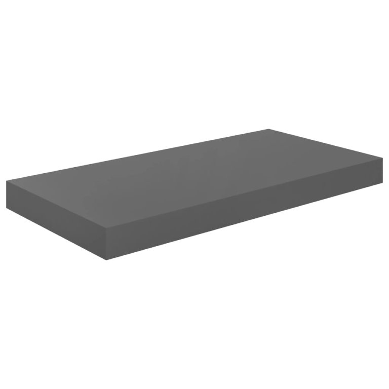 2 db magasfényű szürke MDF lebegő fali polc 50 x 23 x 3,8 cm