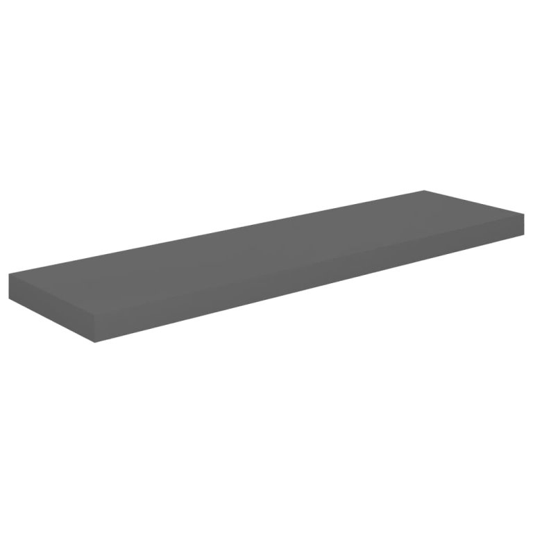 4 db magasfényű szürke MDF lebegő fali polc 90 x 23,5 x 3,8 cm