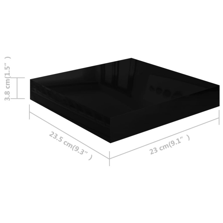 magasfényű fekete MDF lebegő fali polc 23 x 23,5 x 3,8 cm