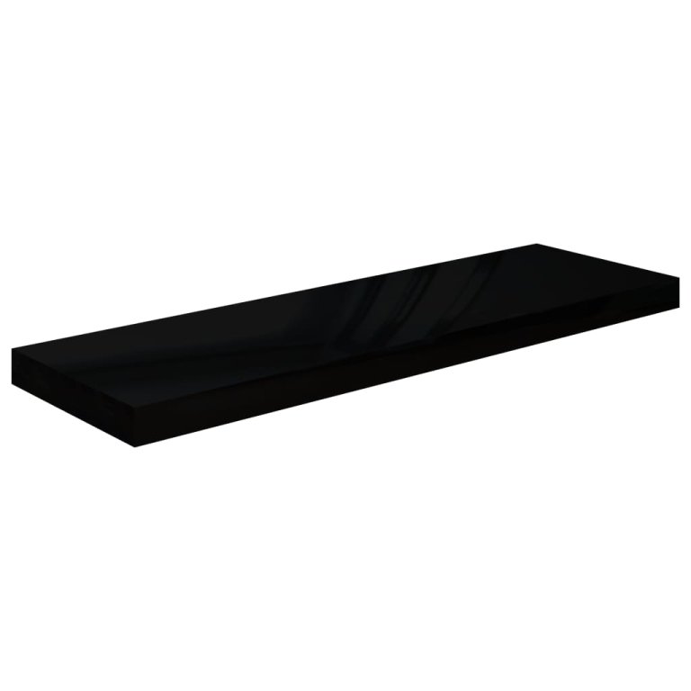 4 db magasfényű fekete MDF lebegő fali polc 80 x 23,5 x 3,8 cm