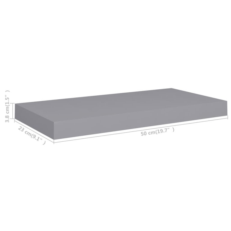 2 db szürke MDF fali polc 50 x 23 x 3,8 cm