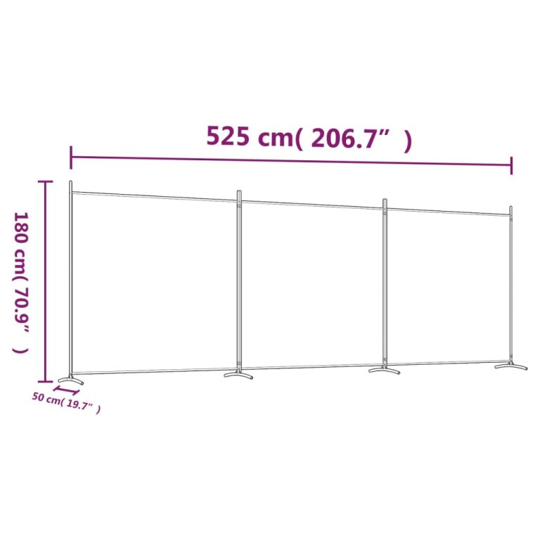 3 paneles barna szövet paraván 525x180 cm