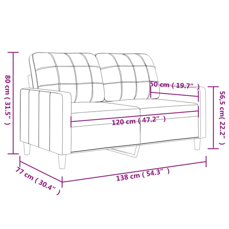 2 személyes szürke műbőr kanapé 120 cm