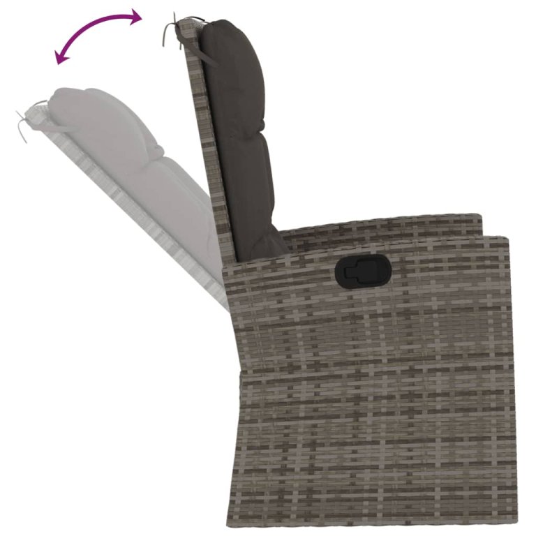 szürke polyrattan dönthető kerti pad párnákkal 118 cm