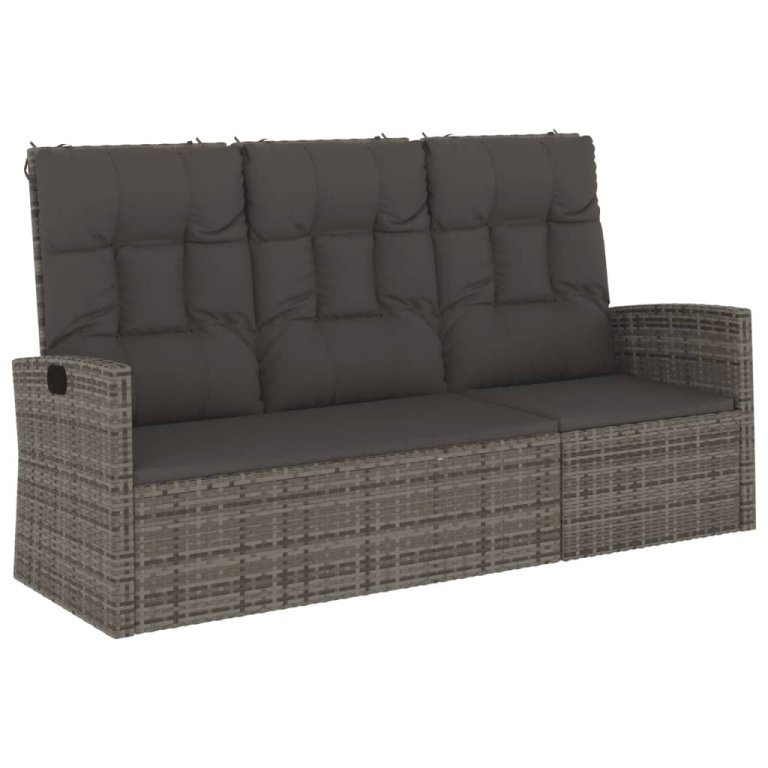 szürke polyrattan dönthető kerti pad párnával 173 cm