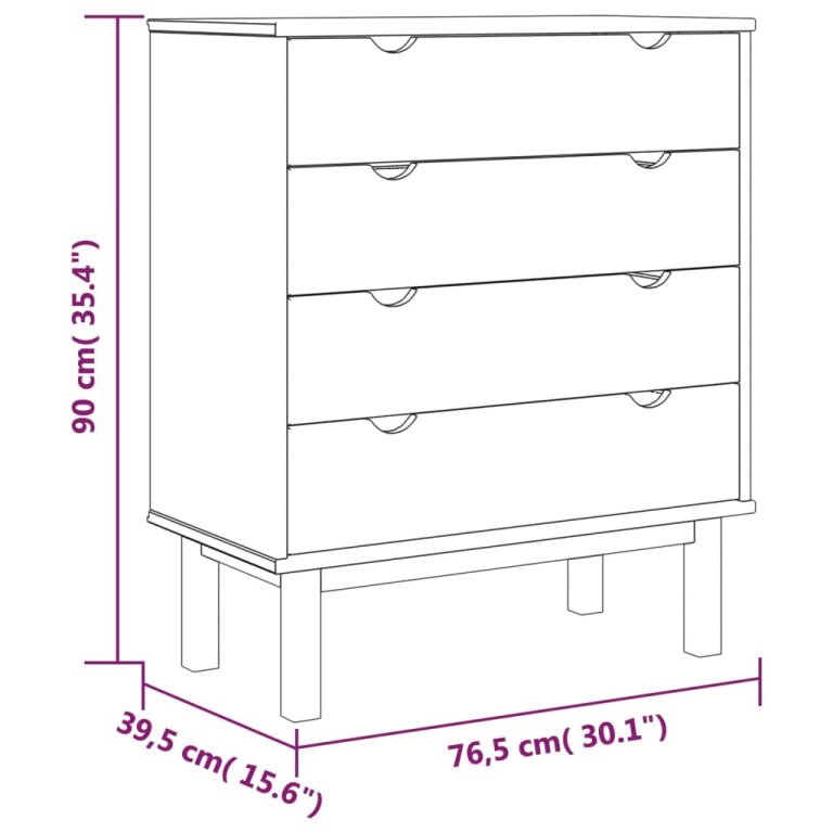 OTTA barna-fehér tömör fenyőfa fiókos szekrény 76,5x39,5x90 cm