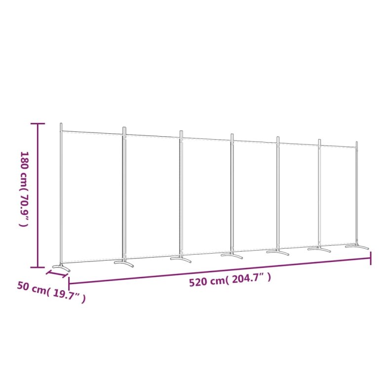 6 paneles fehér szövet térelválasztó 520x180 cm