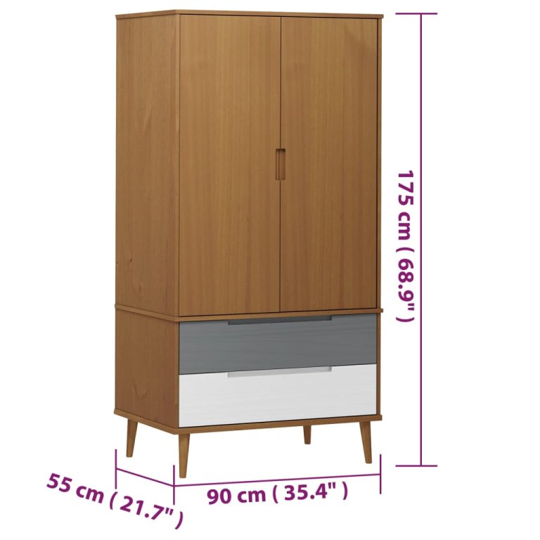 MOLDE barna tömör fenyőfa gardrób 90 x 55 x 175 cm