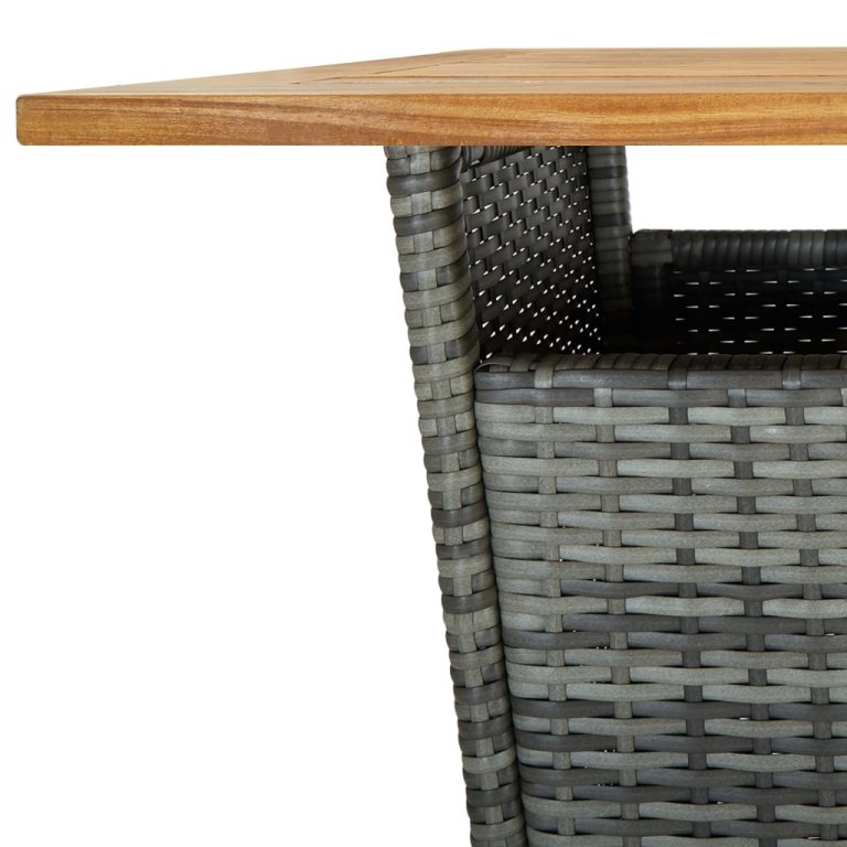 szürke polyrattan és tömör akácfa bárasztal 60 x 60 x 110 cm