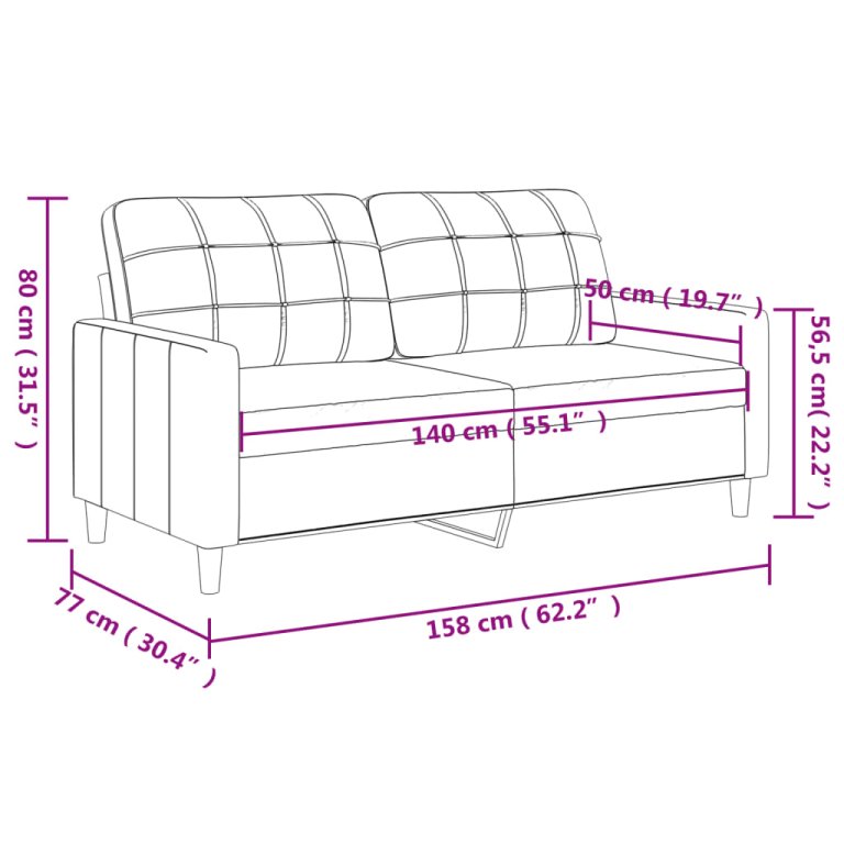 kétszemélyes világosszürke szövetkanapé 140 cm