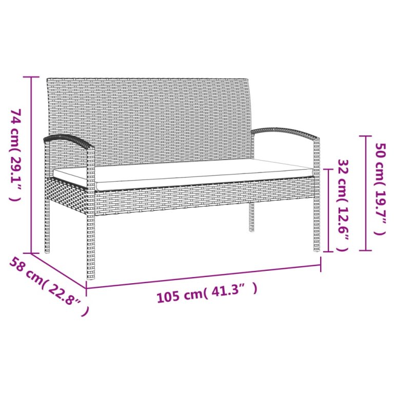 barna polyrattan kerti pad párnával 105 cm