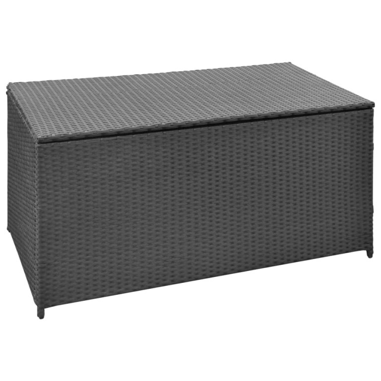 fekete polyrattan kerti tárolóláda 120 x 50 x 60 cm