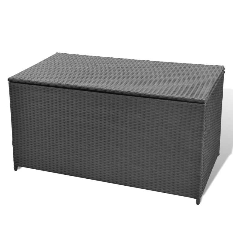 fekete polyrattan kerti tárolóláda 120 x 50 x 60 cm