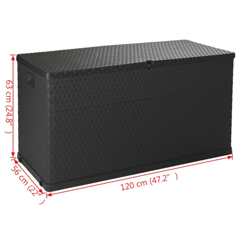 antracitszürke PP rattan kerti tárolóláda 120 x 56 x 63 cm