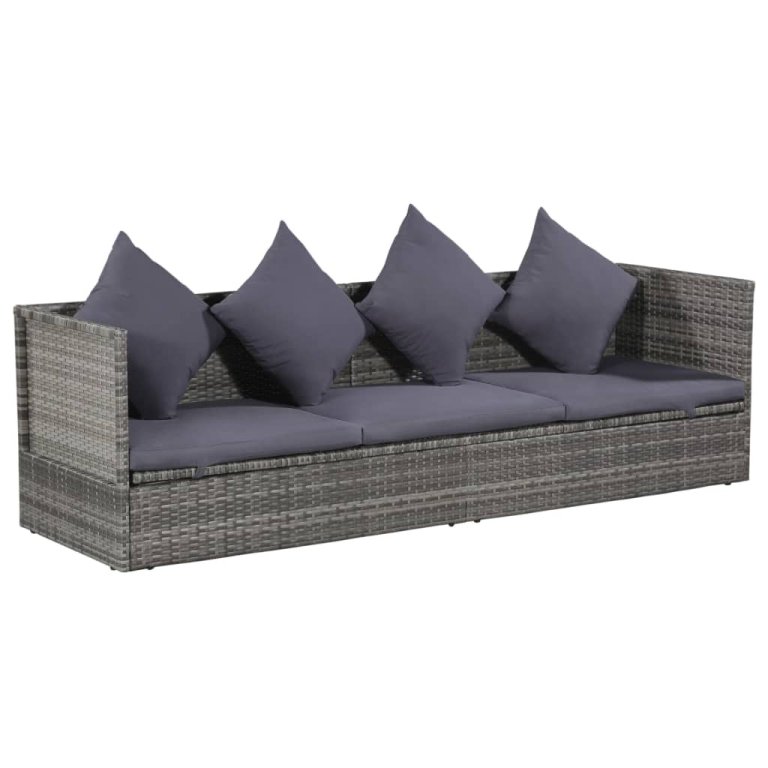 szürke polyrattan kerti ágy 200 x 60 cm