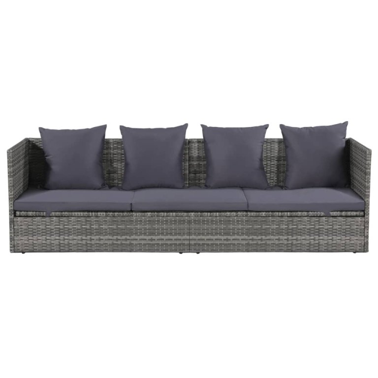 szürke polyrattan kerti ágy 200 x 60 cm