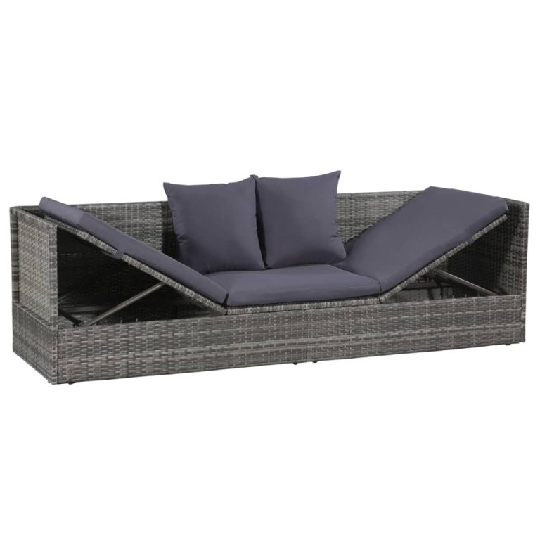 szürke polyrattan kerti ágy 200 x 60 cm