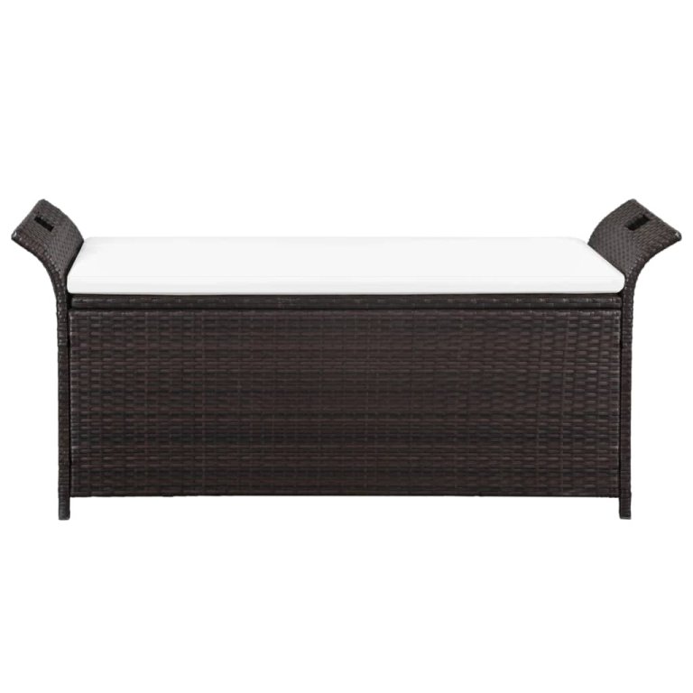 barna polyrattan tárolópad párnával 138 cm