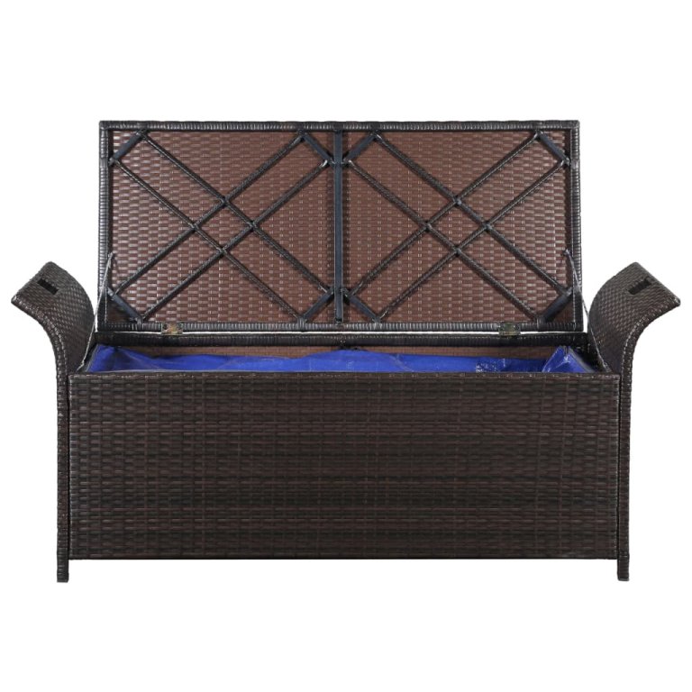 barna polyrattan tárolópad párnával 138 cm