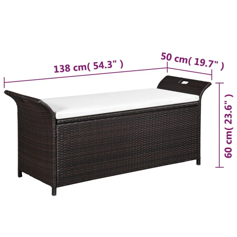 barna polyrattan tárolópad párnával 138 cm