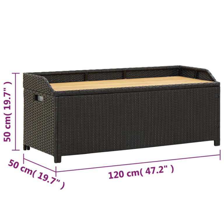 fekete polyrattan kerti tárolópad 120 cm