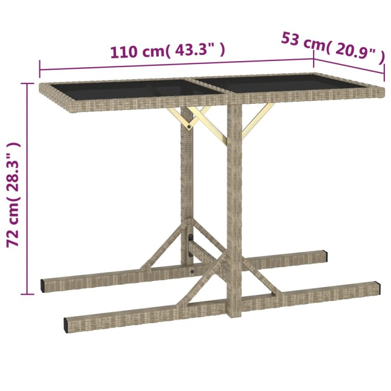 bézs üveg és polyrattan kerti asztal 110 x 53 x 72 cm