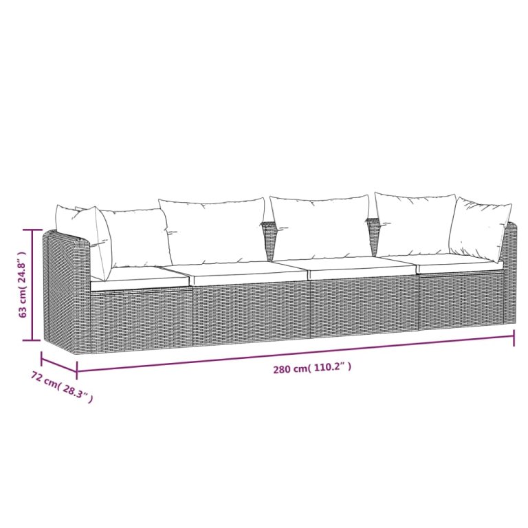 4-részes fekete polyrattan kerti ülőgarnitúra párnákkal