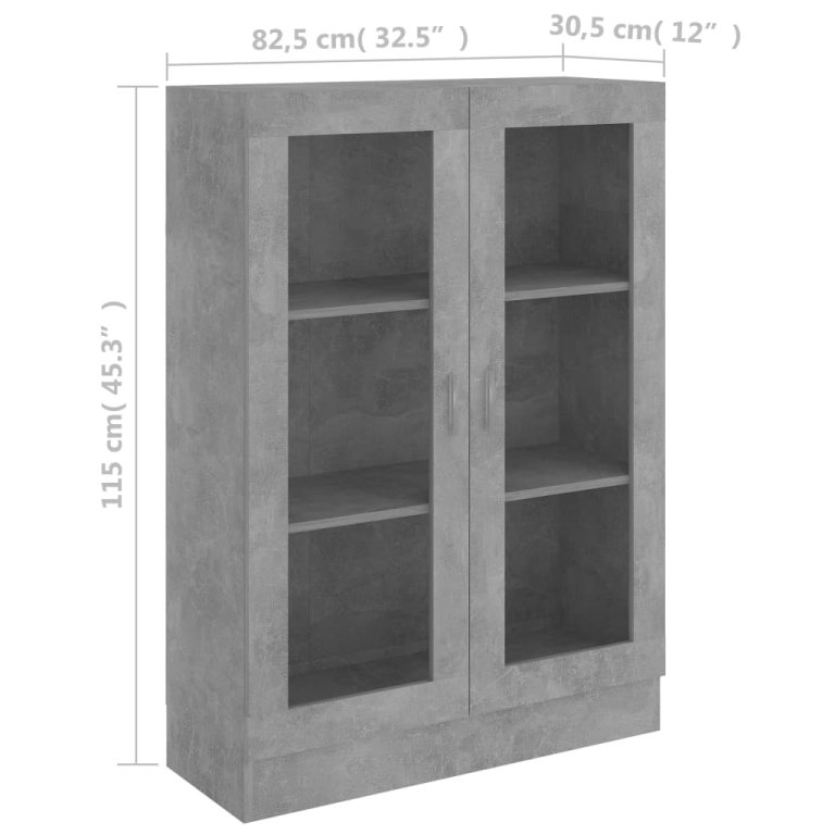 betonszürke szerelt fa vitrinszekrény 82,5 x 30,5 x 115 cm