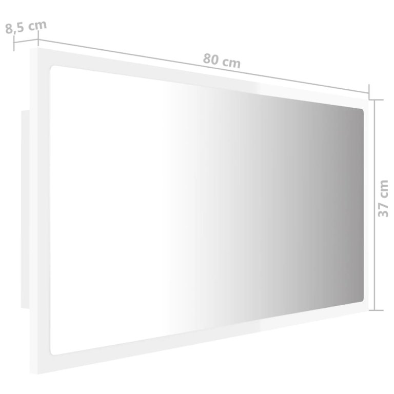 magasfényű fehér akril LED-es fürdőszobatükör 80x8,5x37 cm