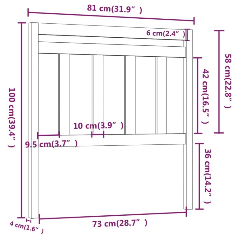 fekete tömör fenyőfa ágyfejtámla 81 x 4 x 100 cm