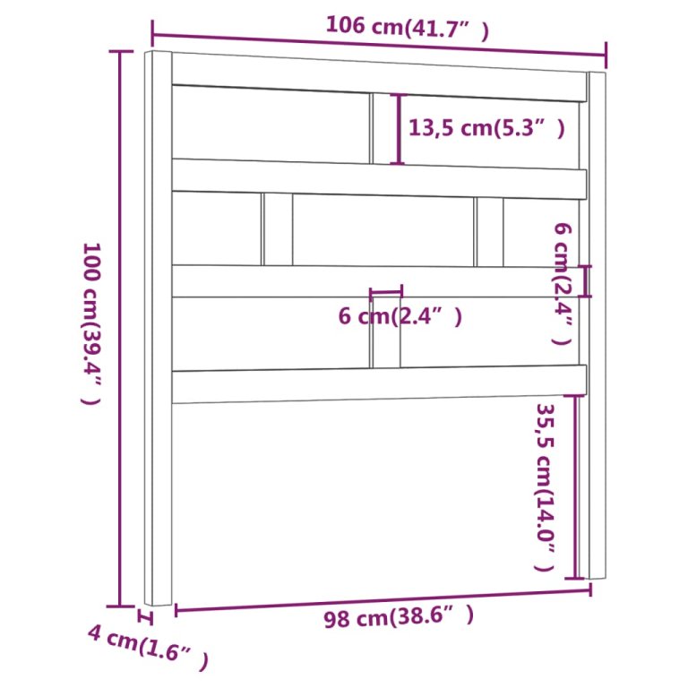 fekete tömör fenyőfa ágyfejtámla 106 x 4 x 100 cm