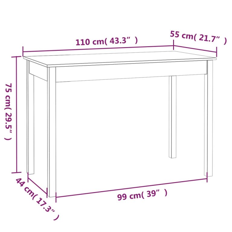 fekete tömör fenyőfa ebédlőasztal 110 x 55 x 75 cm