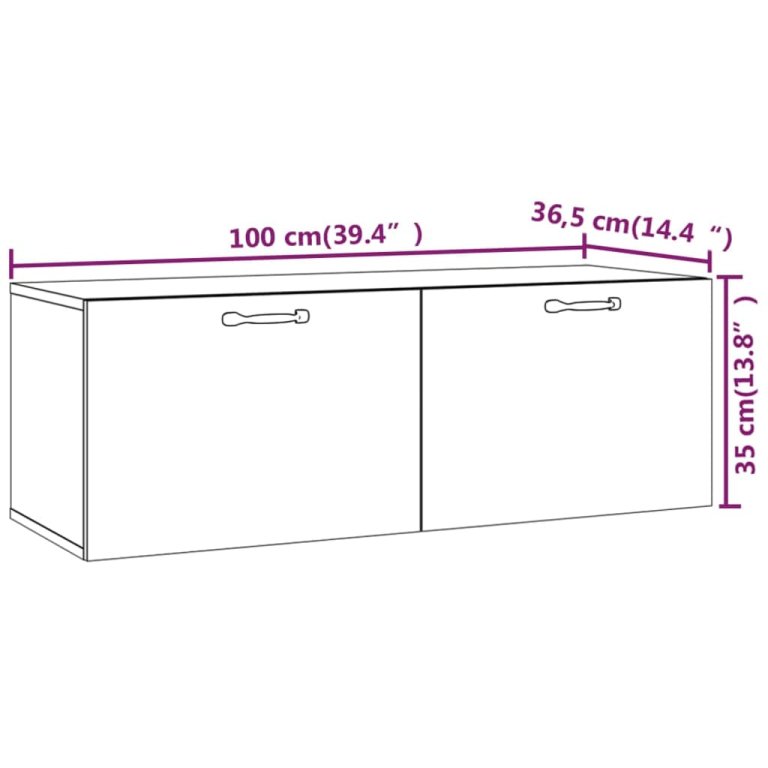 füstös tölgy színű szerelt fa faliszekrény 100 x 36,5 x 35 cm