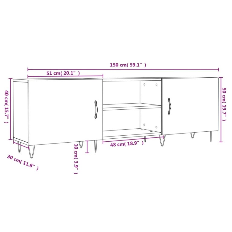 betonszürke szerelt fa TV-szekrény 150 x 30 x 50 cm