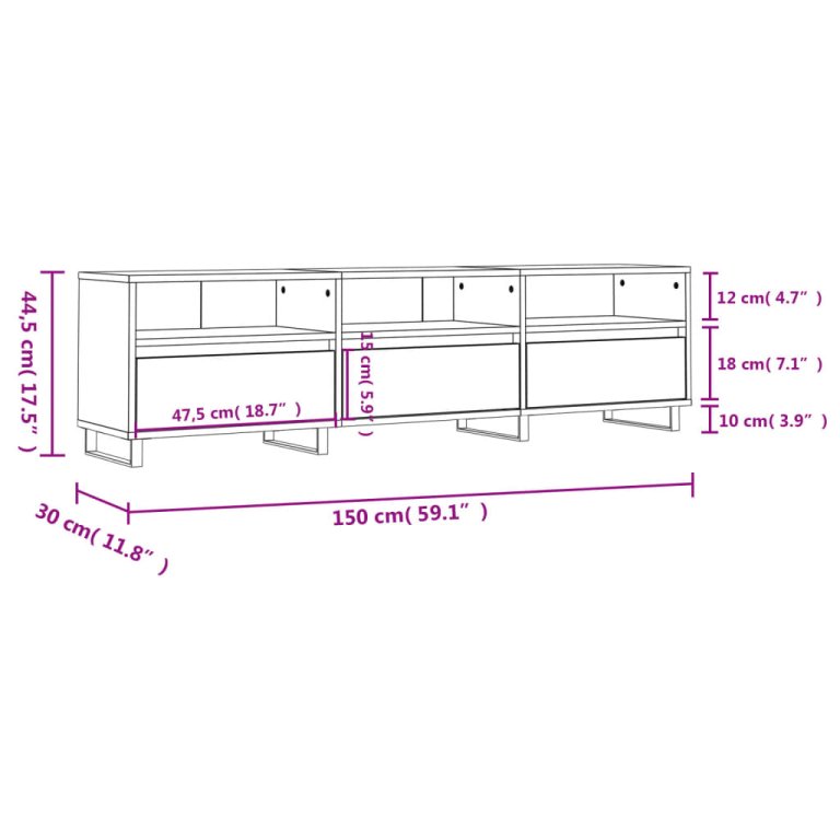 fekete szerelt fa TV-szekrény 150 x 30 x 44,5 cm