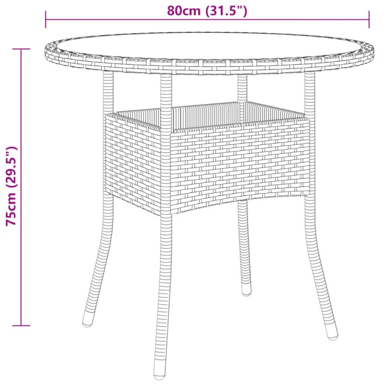 barna polyrattan és edzett üveg kerti asztal Ø 80 x 75 cm