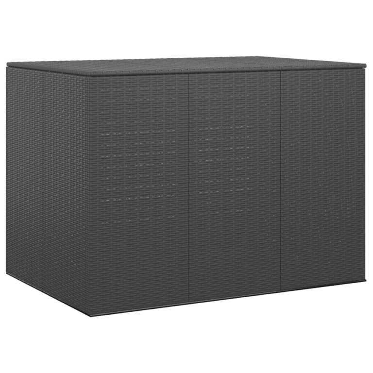 fekete polyrattan kerti párnatartó doboz 145 x 100 x 103 cm