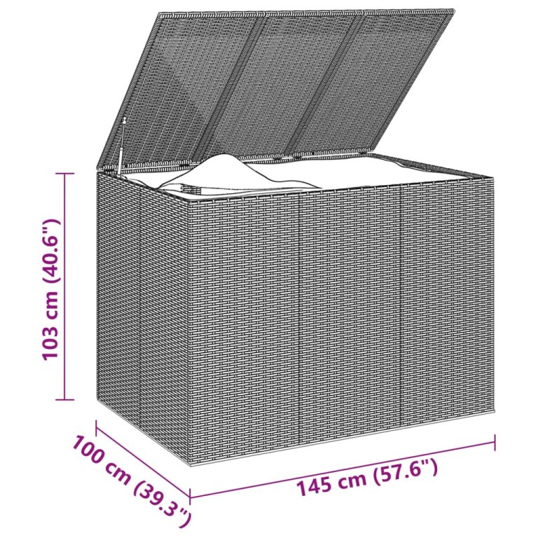 fekete polyrattan kerti párnatartó doboz 145 x 100 x 103 cm