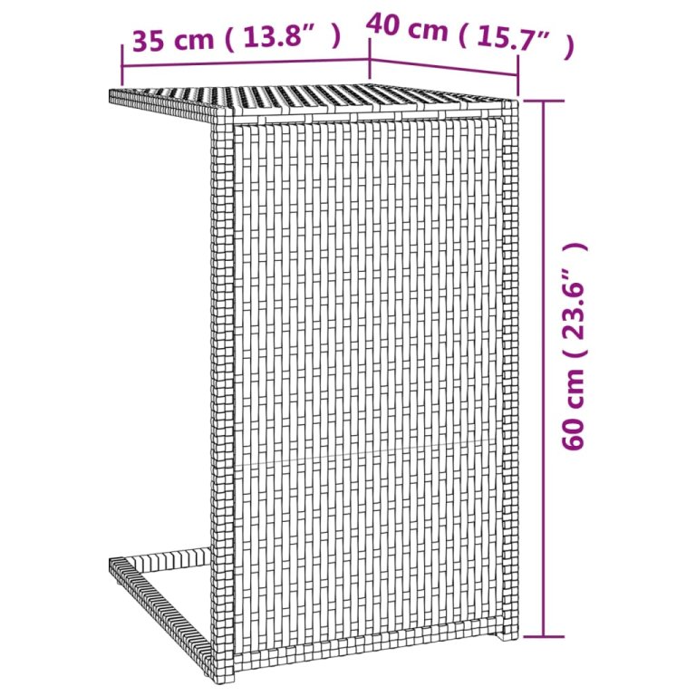 barna polyrattan C-asztal 40 x 35 x 60 cm