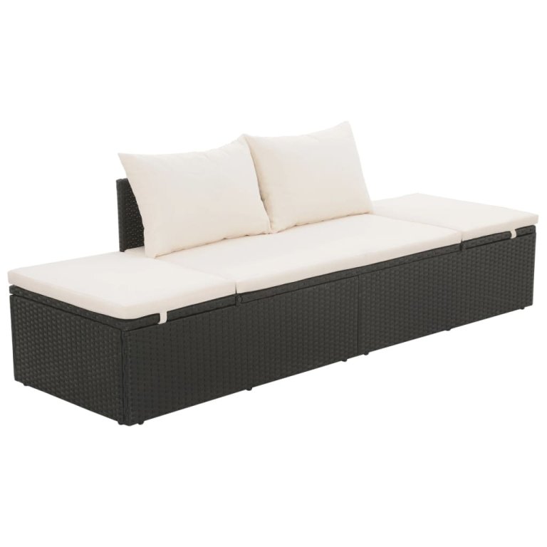 fekete polyrattan kerti ágy 195 x 60 cm