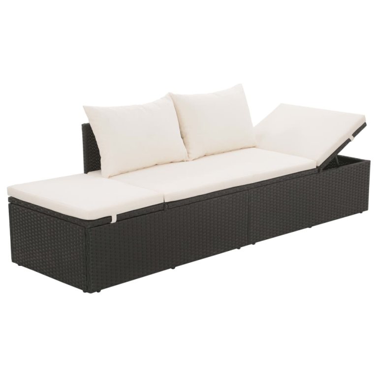 fekete polyrattan kerti ágy 195 x 60 cm