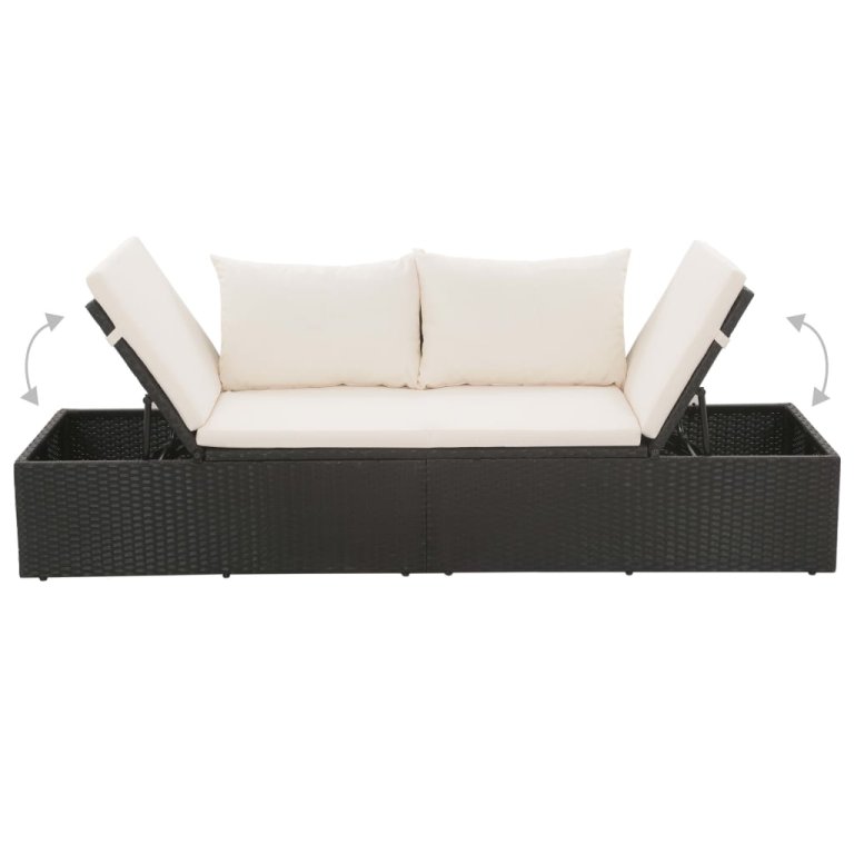 fekete polyrattan kerti ágy 195 x 60 cm