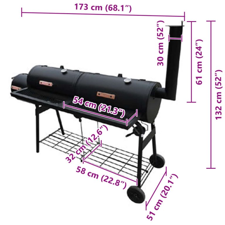 NEVADA fekete, füstölővel kombinált grillező XL