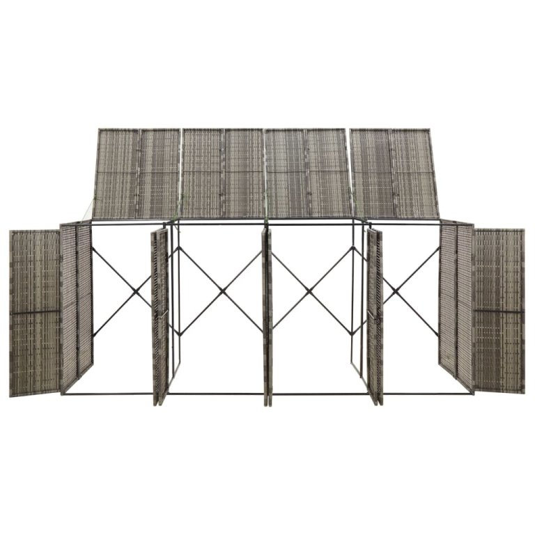 szürke polyrattan négyes kerekeskuka tárolófészer 274x80x117 cm