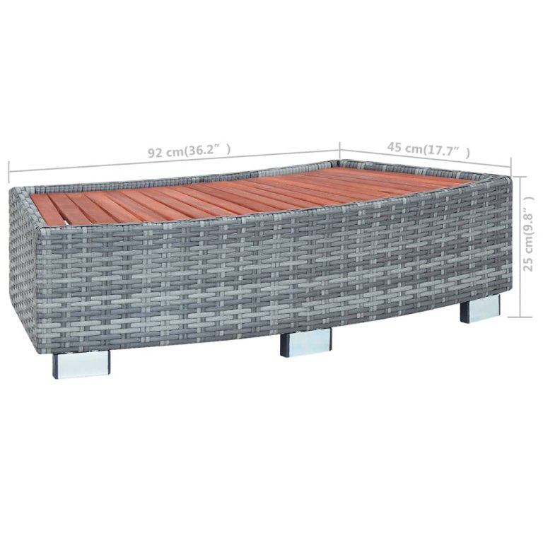 szürke polyrattan spa fellépő 92 x 45 x 25 cm