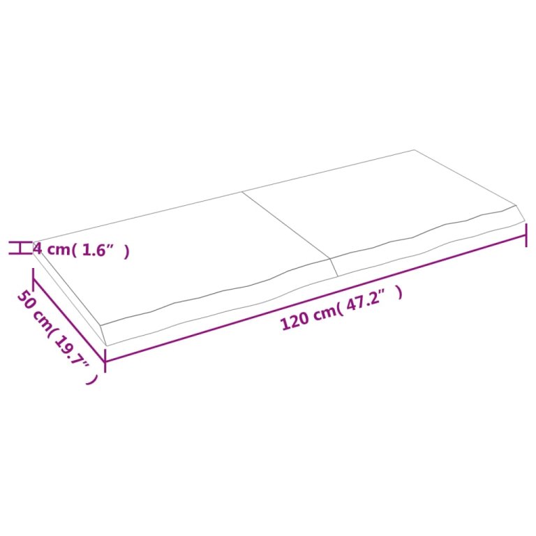 kezeletlen tömör tölgyfa asztallap 120x50x(2-4) cm