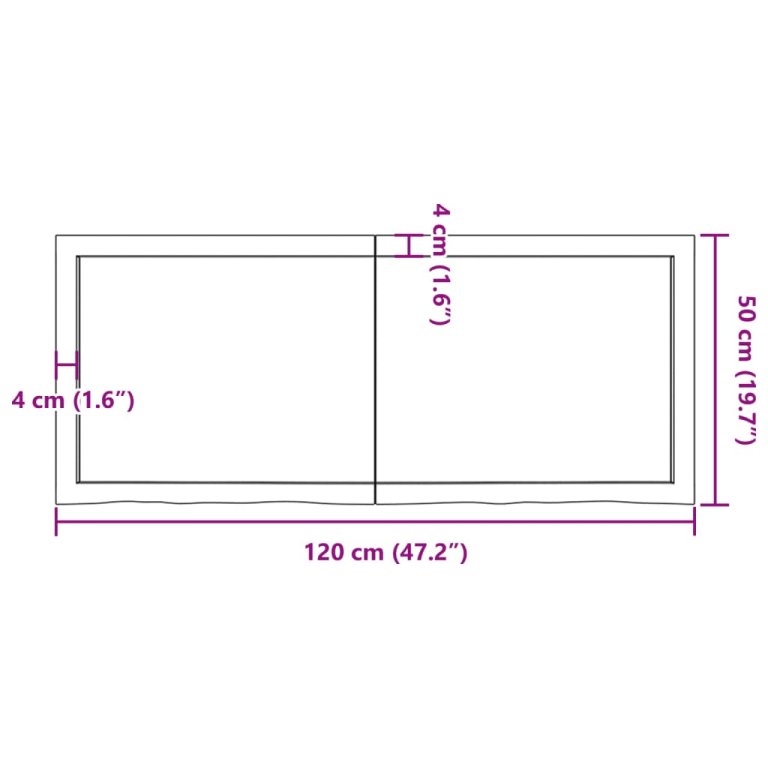 kezeletlen tömör tölgyfa asztallap 120x50x(2-4) cm