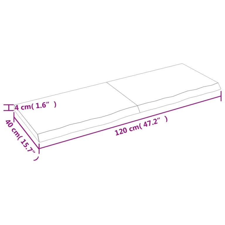 világosbarna kezelt tömör tölgyfa asztallap 120x40x(2-4) cm