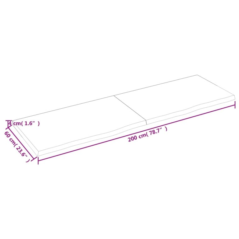 világosbarna kezelt tömör tölgyfa asztallap 200x60x(2-4) cm