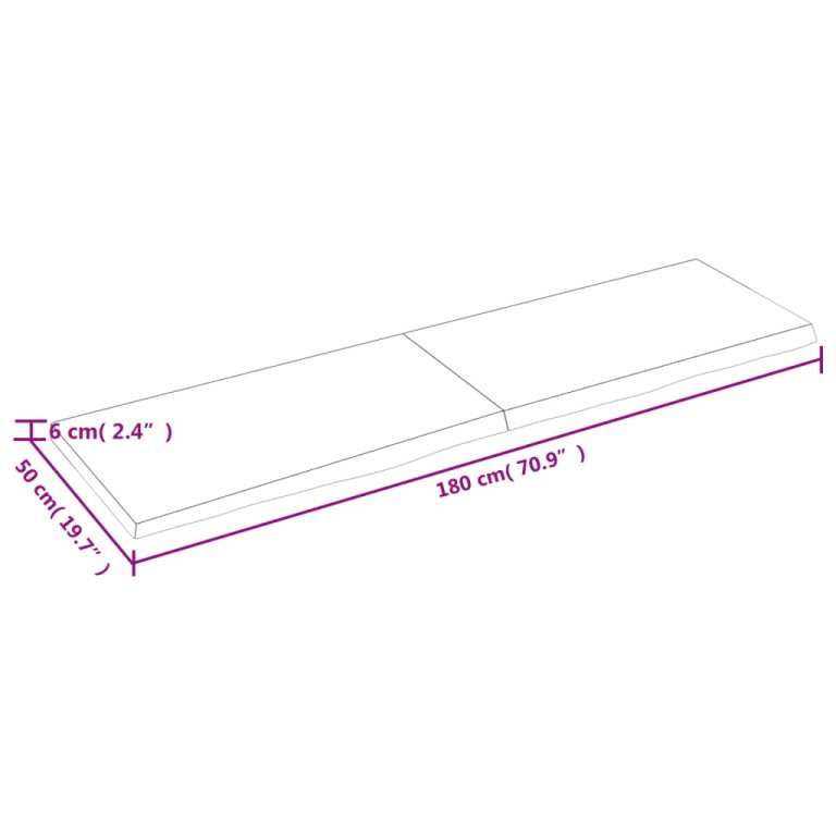 világosbarna kezelt tömör tölgyfa asztallap 180x50x(2-6) cm